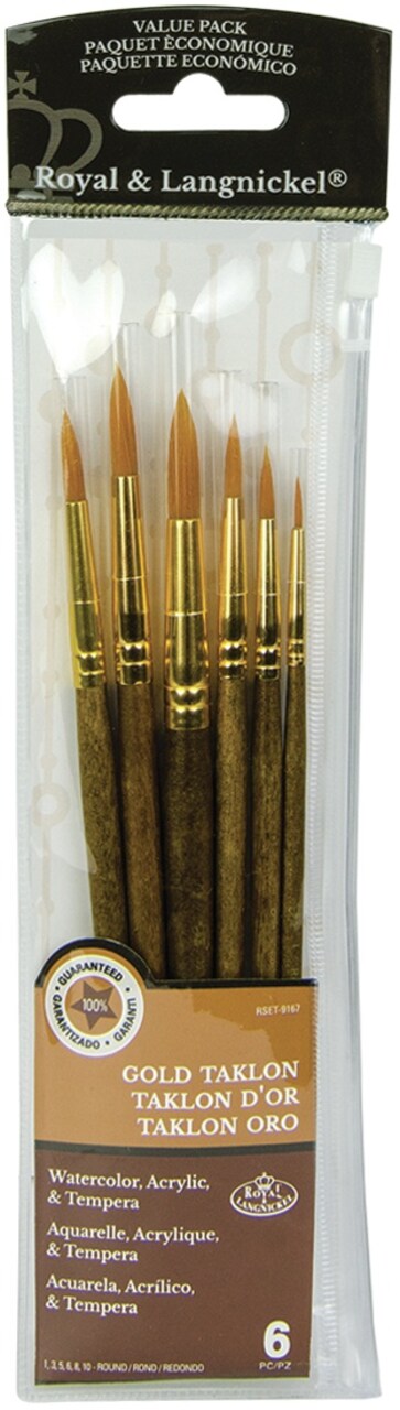 Royal & Langnickel(R) Gold Taklon Value Pack Brush Set-Round 6/Pkg